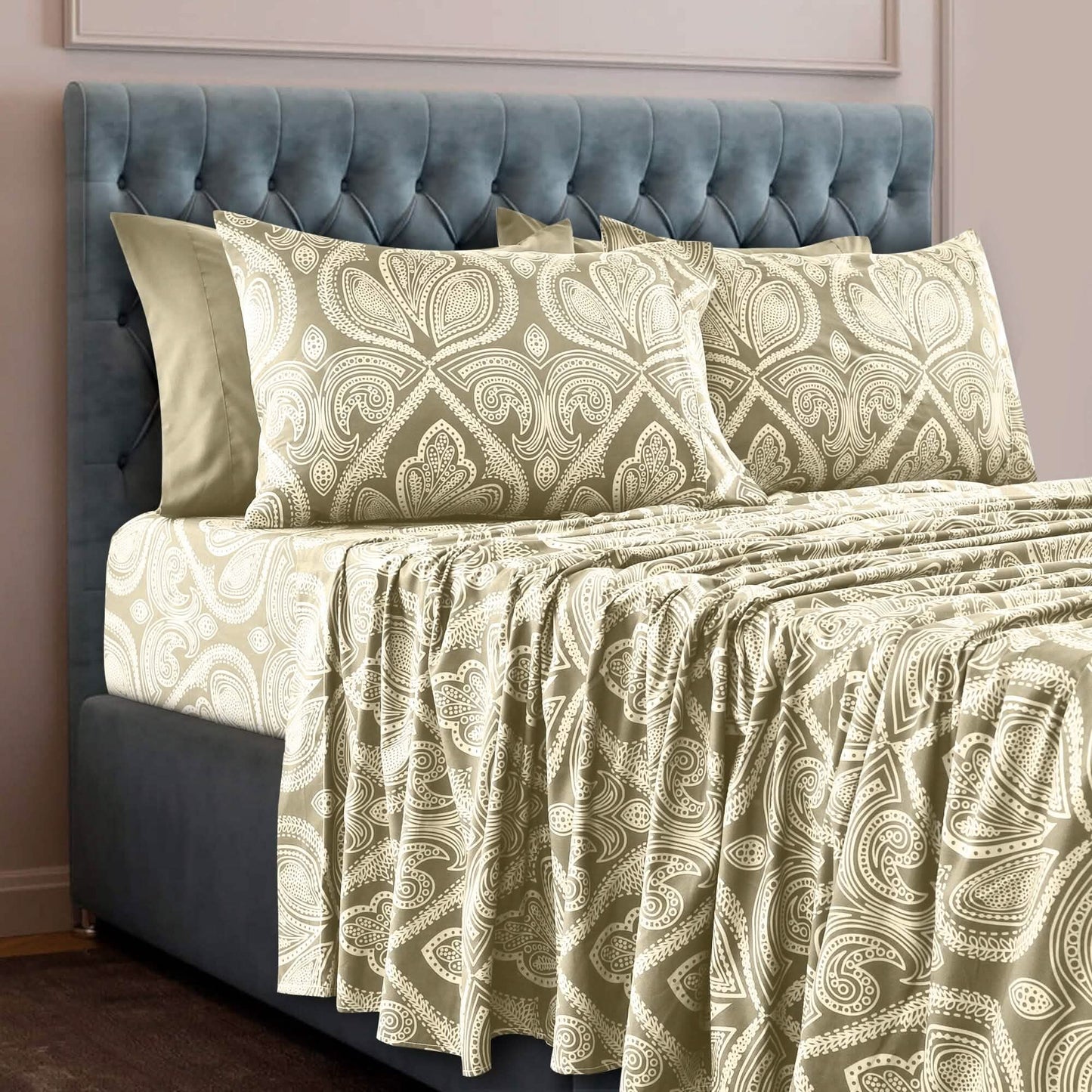 6 Piece Paisley Printed Sheet Set Bed Sheets Deep Pocket Bedding