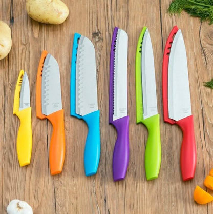 6-Piece Set: Sazon Stainless Steel Knife and Colorful Slip Covers