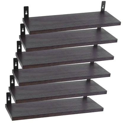 6-Piece Set: Wall Mounted Shelve Wood Storage Metal Bracket Display