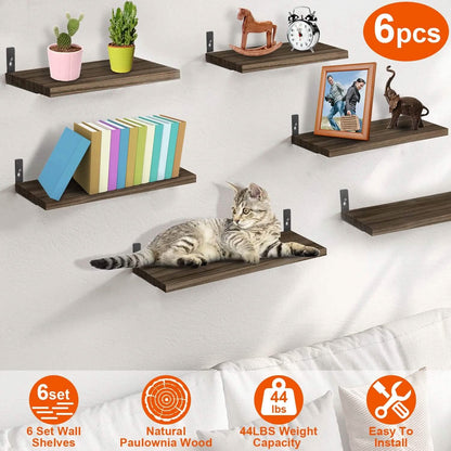 6-Piece Set: Wall Mounted Shelve Wood Storage Metal Bracket Display