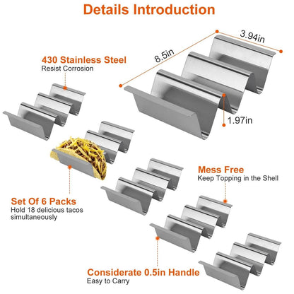 6-Piece: Stainless Steel Taco Holders