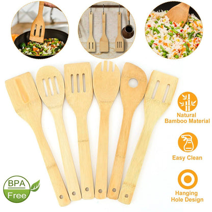 6-Pieces: Cooking Utensil Bamboo Wooden Spoons