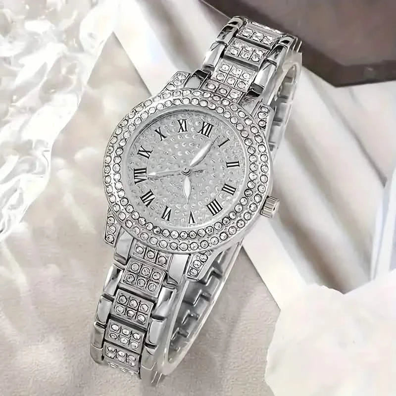 6-Pieces: Elegant Women's Jewelry Set with Quartz Roman Numerals Watch