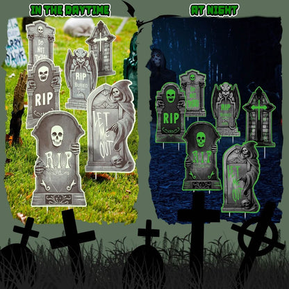 6-Pieces: Glow in the Dark Halloween Yard Sign Decorations with 12 Stakes