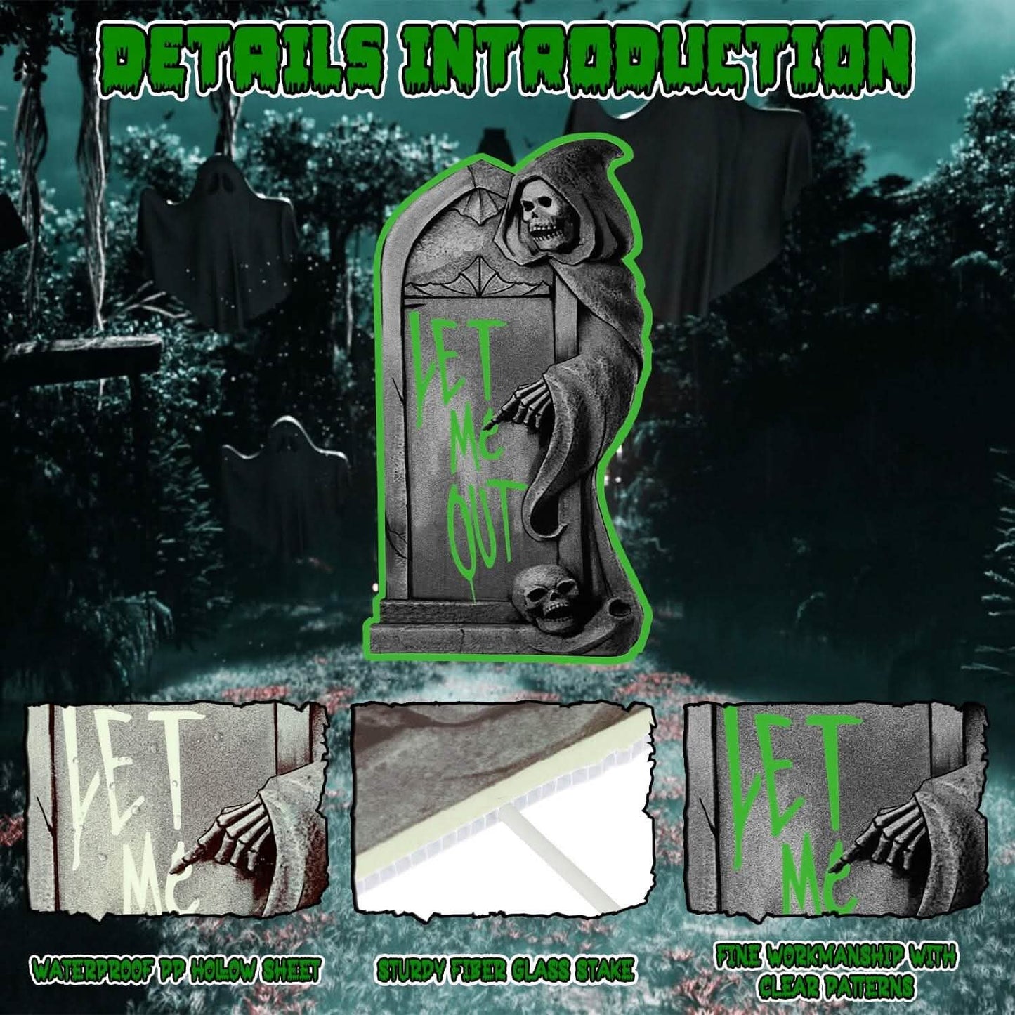 6-Pieces: Glow in the Dark Halloween Yard Sign Decorations with 12 Stakes