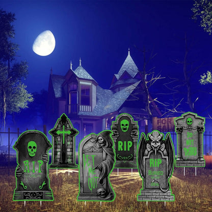 6-Pieces: Glow in the Dark Halloween Yard Sign Decorations with 12 Stakes