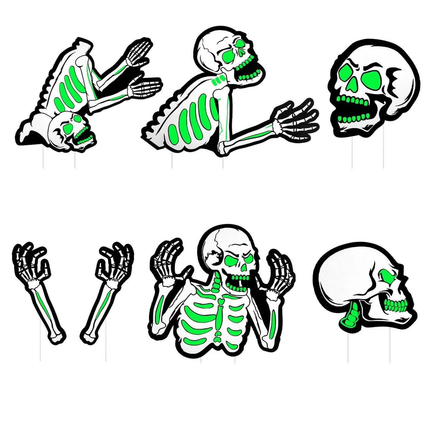 6-Pieces: Glow in the Dark Halloween Yard Sign Decorations with 12 Stakes