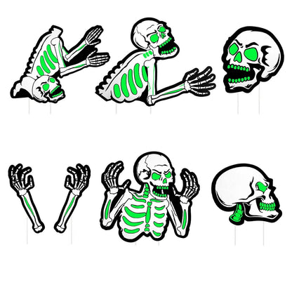 6-Pieces: Glow in the Dark Halloween Yard Sign Decorations with 12 Stakes
