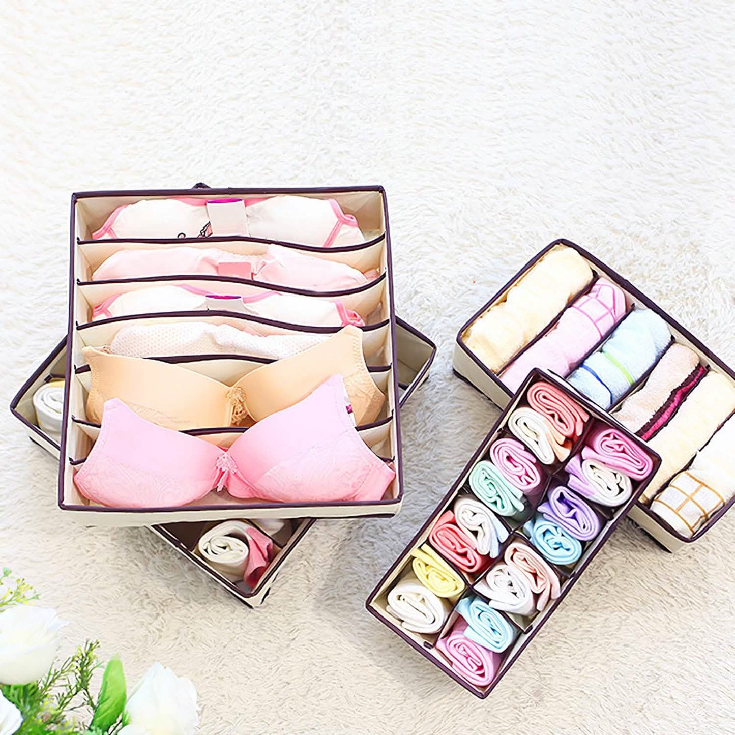 6-Pieces Set: Foldable Underwear Organizer Divider Container