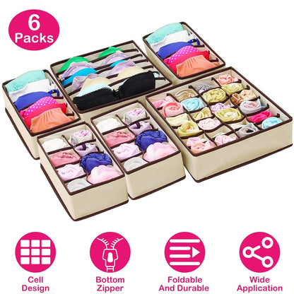 6-Pieces Set: Foldable Underwear Organizer Divider Container