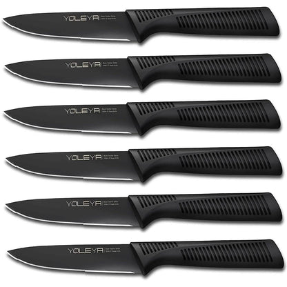 6-Pieces Set: YOLEYA High Carbon German Stainless Steel Black Serrated Steak Knife Set