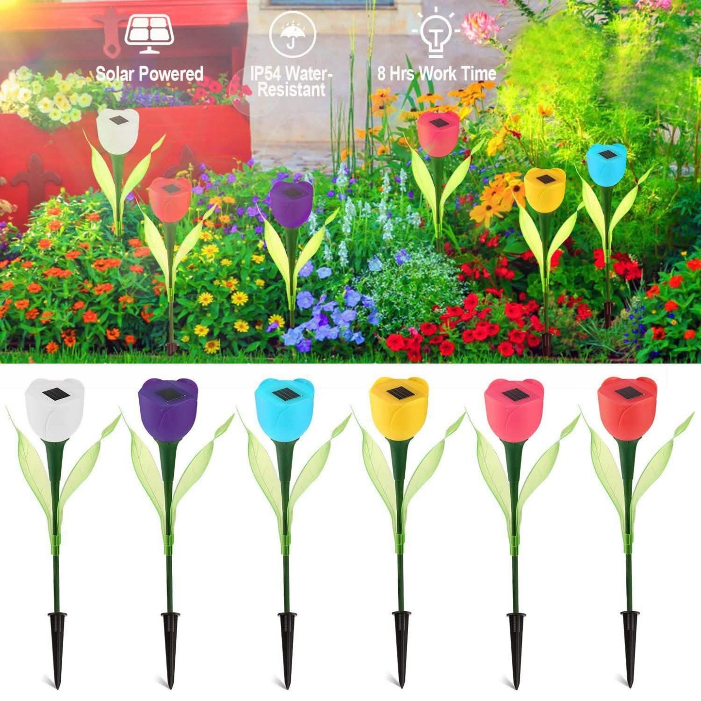 6-Pieces: Solar Garden Tulip Flower Lights