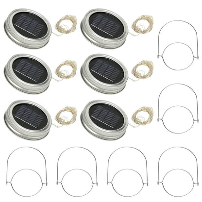 6-Pieces: Solar Powered Mason Jar Lid Lights 20 LEDs