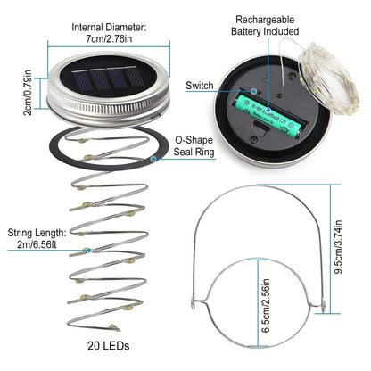 6-Pieces: Solar Powered Mason Jar Lid Lights 20 LEDs