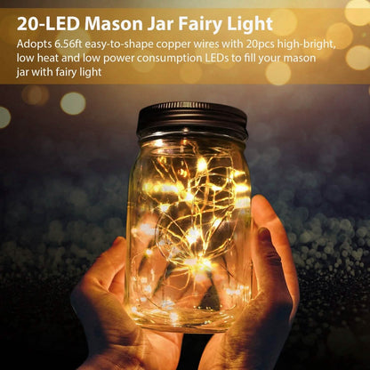 6-Pieces: Solar Powered Mason Jar Lid Lights 20 LEDs