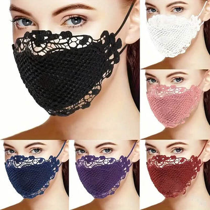 6-Pieces: Women's Printed Multicolor Lace Mask