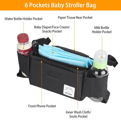 6-Pockets Baby Trolley Bag with Cup Holder
