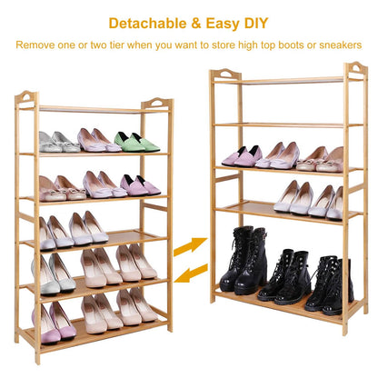 6 Tier Bamboo Shoe Rack Organizer