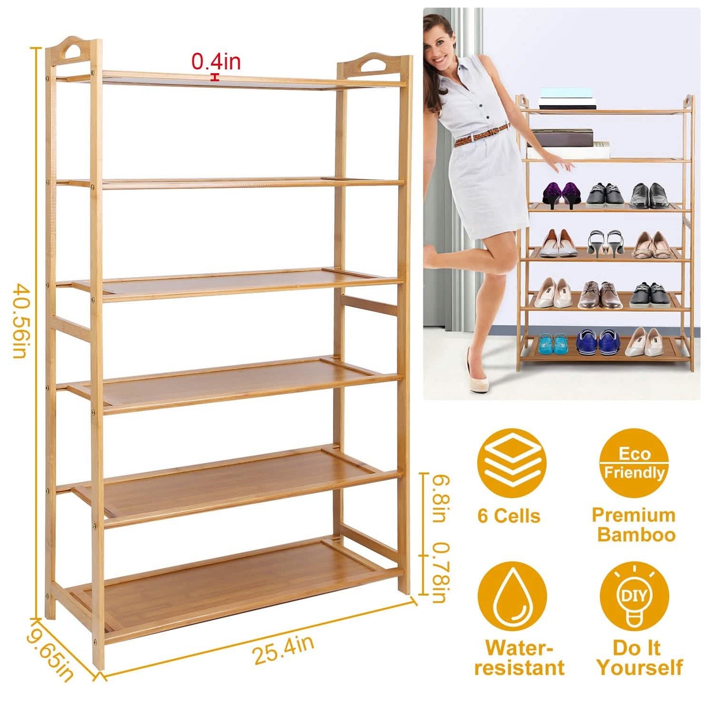 6 Tier Bamboo Shoe Rack Organizer