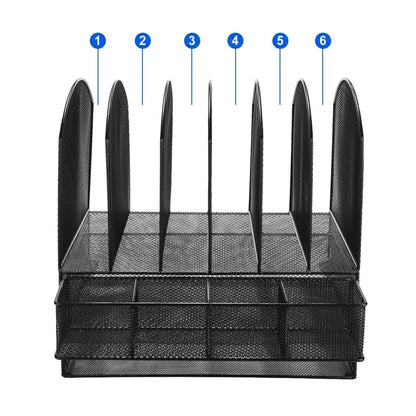 6 Trays 2 Tier Mesh Desk File Sorter Organizer Office Document Holder with Drawer
