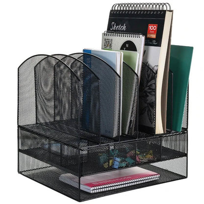 6 Trays 2 Tier Mesh Desk File Sorter Organizer Office Document Holder with Drawer
