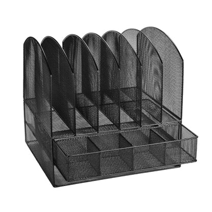 6 Trays 2 Tier Mesh Desk File Sorter Organizer Office Document Holder with Drawer