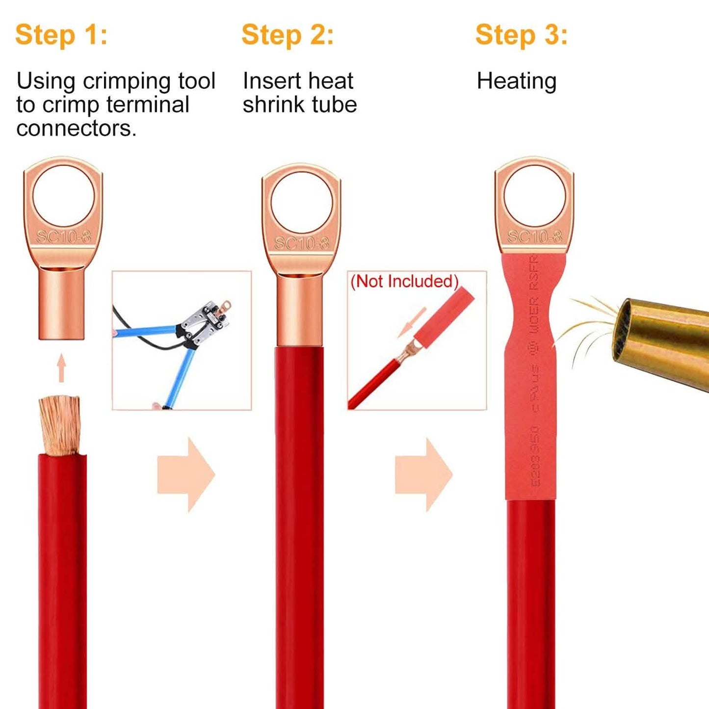 60-Piece: Battery Bare Copper Ring Lug Terminals
