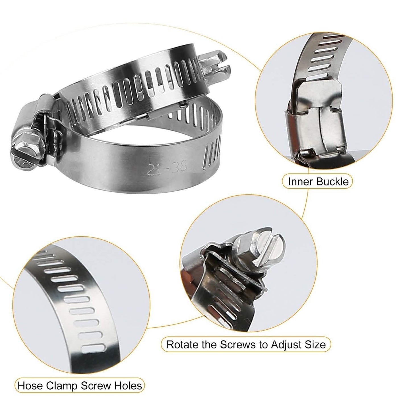 60-Pieces: Hose Clamp Stainless Steel Adjustable Worm Gear