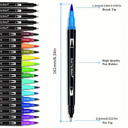 60-Pieces: Vibrant Double-Tip Brush Pens - Artist-Grade Fine & Brush Markers