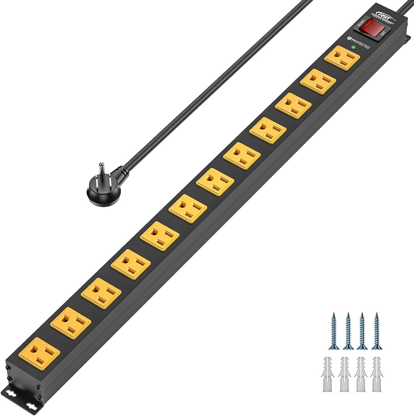 12-Outlet 2100 Joules Heavy Duty Metal Power Strip, Mountable Surge Protector
