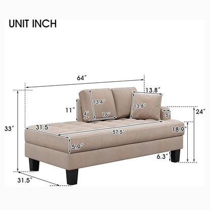 64" Deep Tufted Upholstered Textured Fabric Chaise Lounge Toss Pillow Included