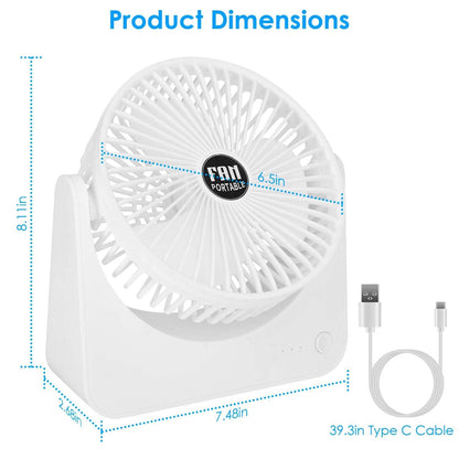 6.5" Desk Fan USB Powered 3 Speeds