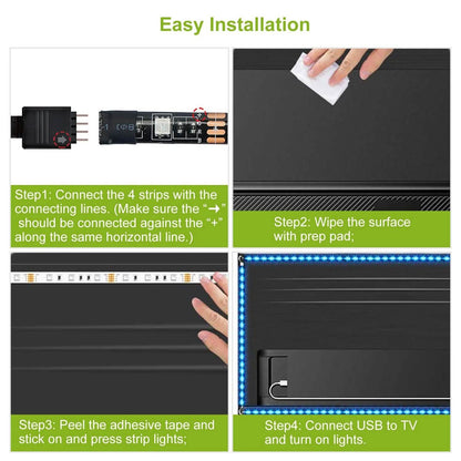 6.56ft TV LED Backlight RGB Strip Light USB Monitor Lighting