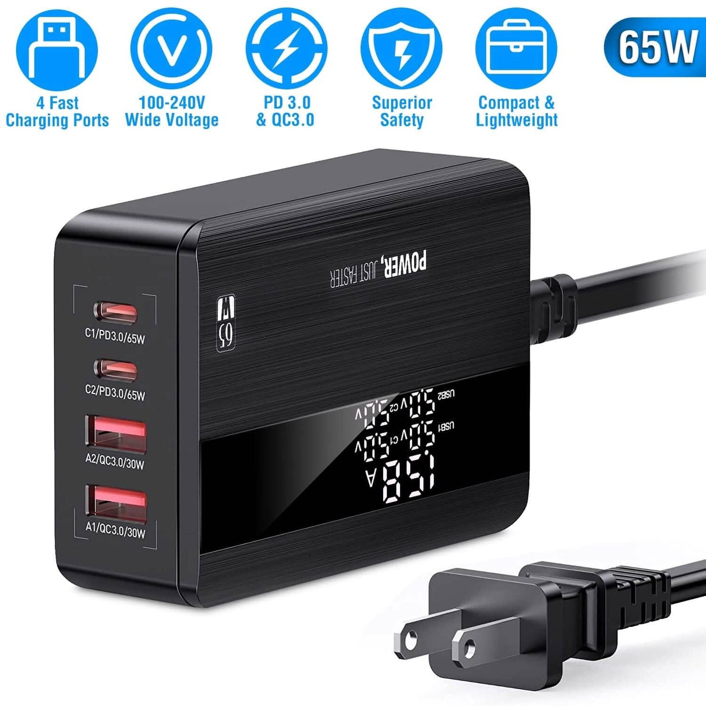 65W 4 USB Port Fast Wall Charger