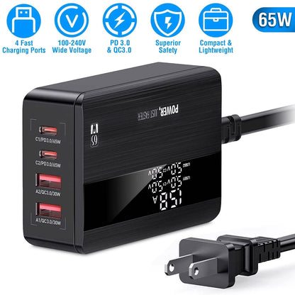 65W 4 USB Port Fast Wall Charger