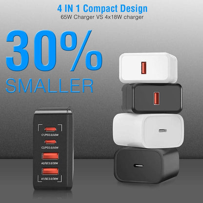 65W 4 USB Port Fast Wall Charger
