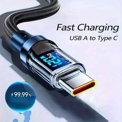 6.6 Ft. Super Fast Charging Cable 120W 6A USB to Type C Charge Cable with LCD Display