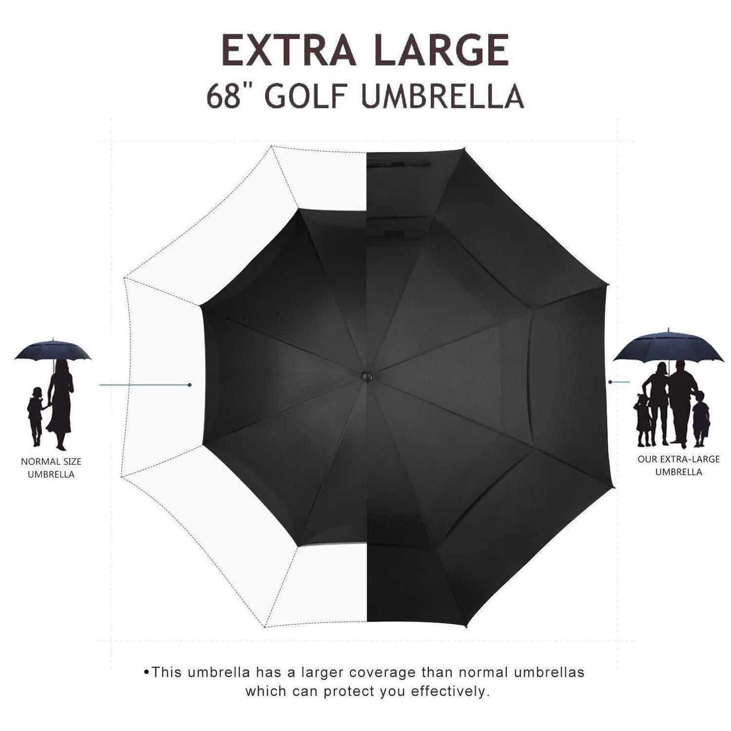 68" Automatic Open Golf Umbrella - Black