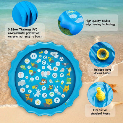 68" Inflatable Blow Up Pool Sprinkler Splash Pad For Kids