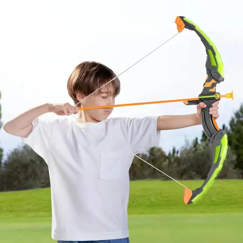 LED Bow & Arrow Toy Set for Kids Light-Up Archery Play Kit with Suction Cup Arrows (Blue/Green)
