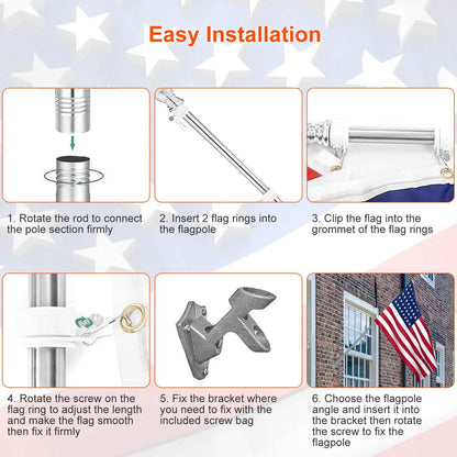 6Ft Stainless Steel Wall Mounted Flag Pole
