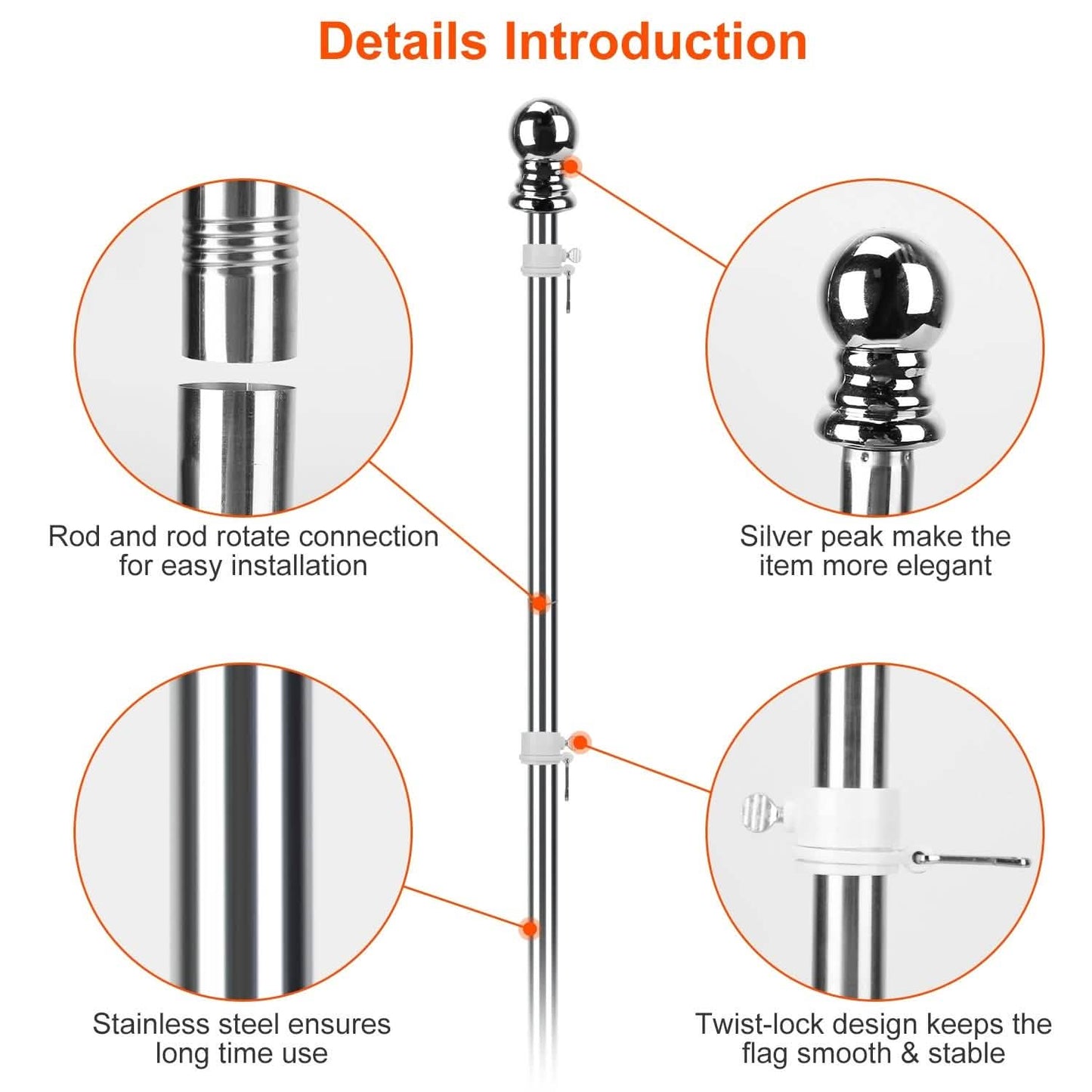 6Ft Stainless Steel Wall Mounted Flag Pole