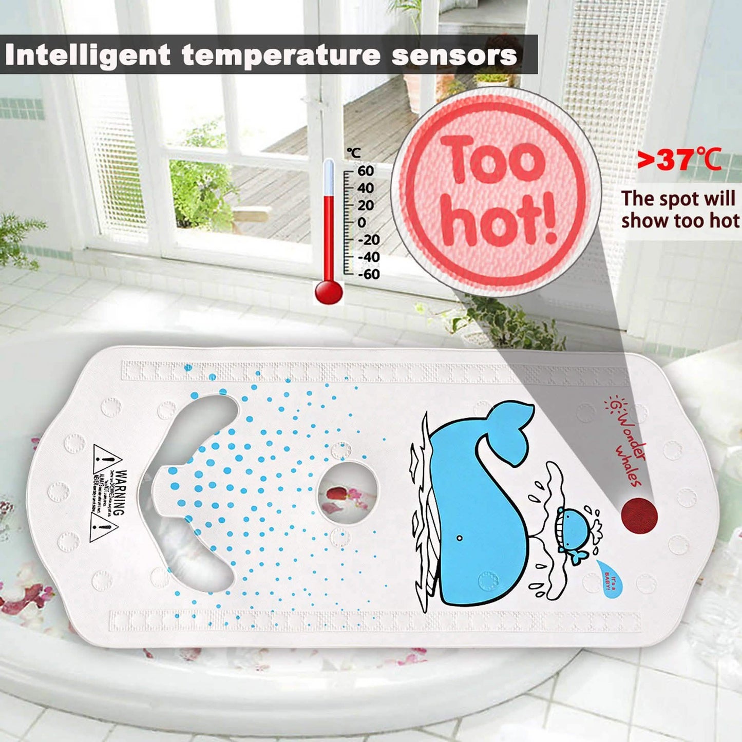 6M+ Infant Toddler Tub Seat Non-slip Safety Chair with Heat Sensitive Bath Mat