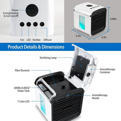 7-Color Change Portable Mini Air Conditioner Cooling Fan