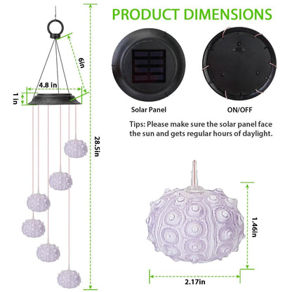 7 Color Changing Solar Wind Chime Lights Sea Urchins Decorative Lamp