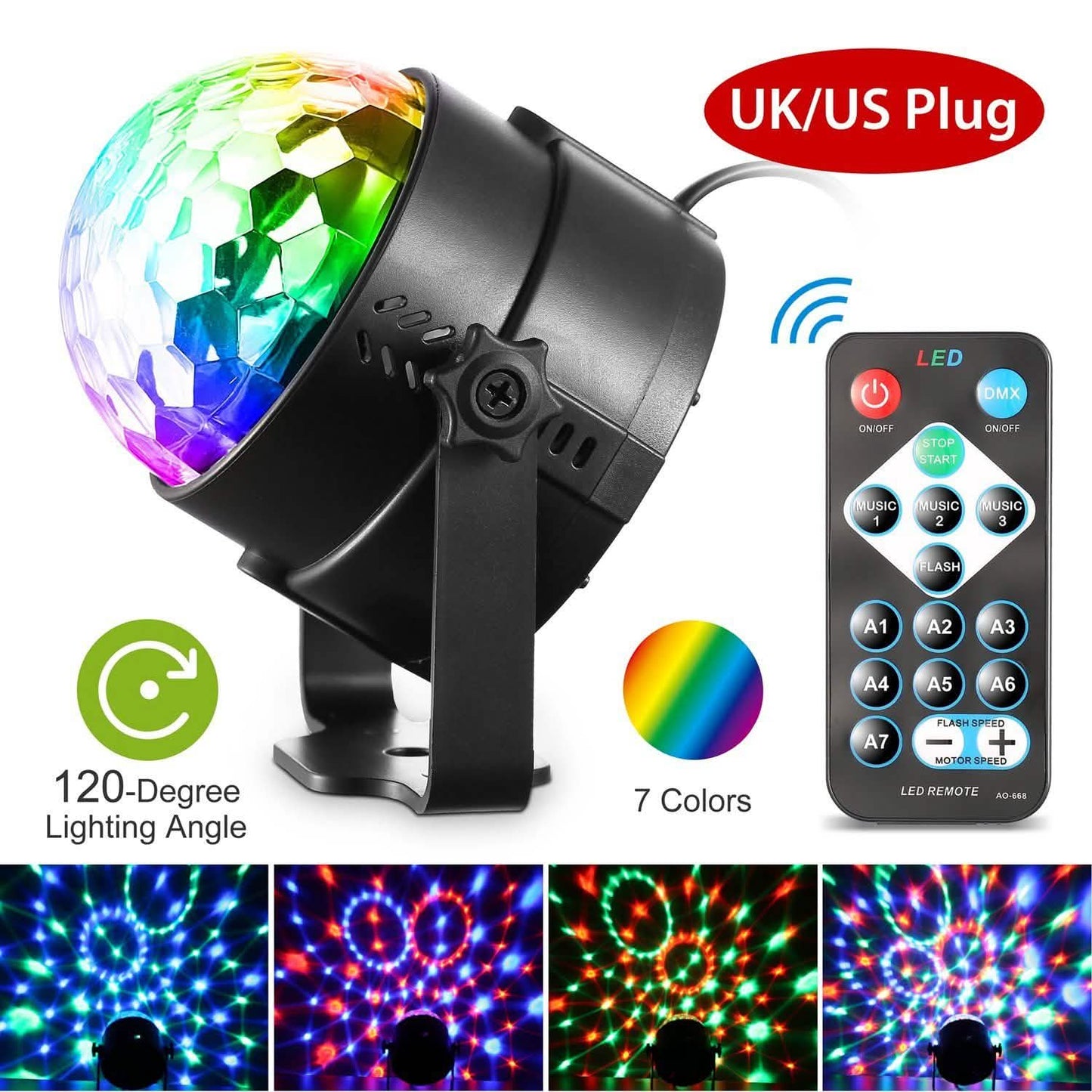 7 Colors Sound Activated Party Lights with Remote Control