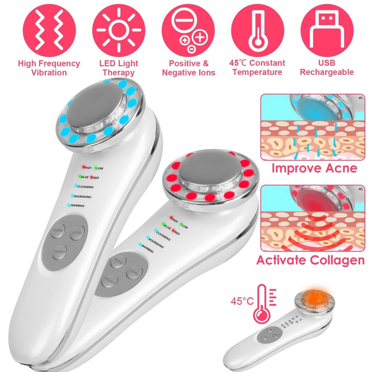 7-in-1 Facial Massager Ultrasonic High Frequency Face Lifting Machine