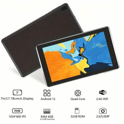 Android 12.0, Dual Camera 7" Tablet with 32GB RAM & Storage