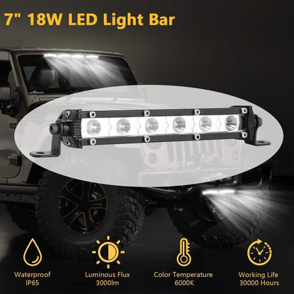 7" LED Light Bar Single Row Offroad Spot Lights