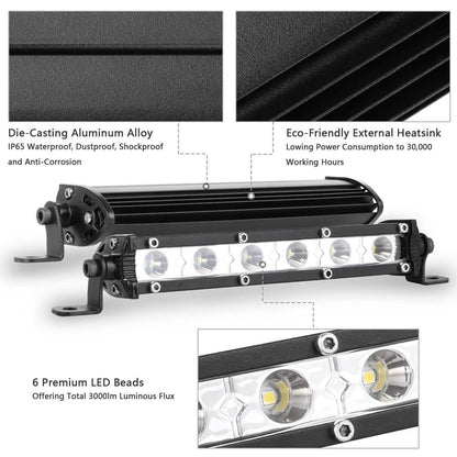 7" LED Light Bar Single Row Offroad Spot Lights
